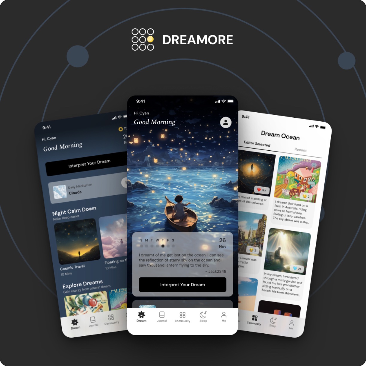 Dreamore app screens